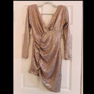 Sequined French lady slit dress slim fit deep V sexy short birthday party evenin